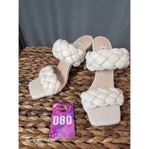 Steve Madden Cream Braided Double Strap Heeled Sandals